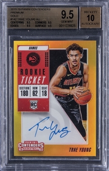 2018-19 Panini Contenders Variations (Premium Gold) #142 Trae Young Signed Rookie Card (#03/10) – BGS GEM MINT 9.5/BGS 10 – A "True Gem" Example!

